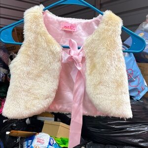 Chic Cream Faux Fur Vest with Pink Satin Lining